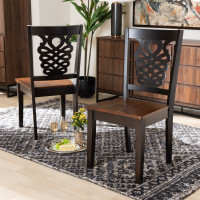 Baxton Studio RH339C-Dark BrownWalnut Wood Scoop Seat-DC Baxton Studio Gervais Modern and Contemporary Transitional Two-Tone Dark Brown and Walnut Brown Finished Wood 2-Piece Dining Chair Set